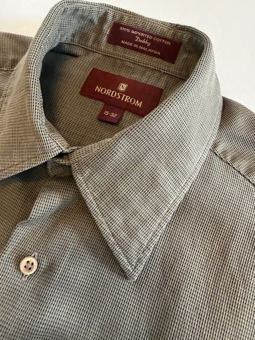 Nordstrom Men’s 100% Cotton Dobby Dress Shirt Gray Microcheck 15/32